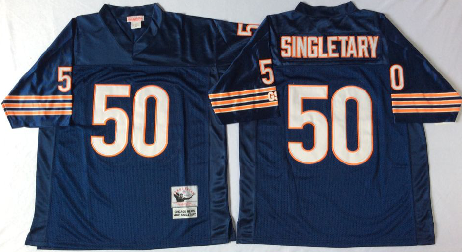 Men NFL Chicago Bears #50 Singletary blue style2 Mitchell Ness jerseys->chicago bears->NFL Jersey